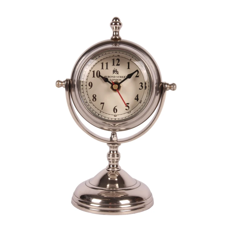 Tischuhr auf Standfuß – silber – Aluminium – 22 cm – 1 Stück
