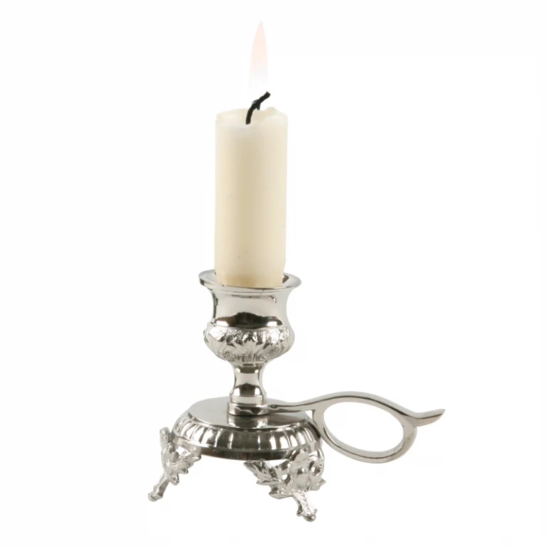 Kerzenständer mit Griff - 8 cm - silber - Messing