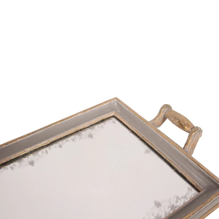 Tablett mit Spiegel - grau - Kunstharz - 43 cm