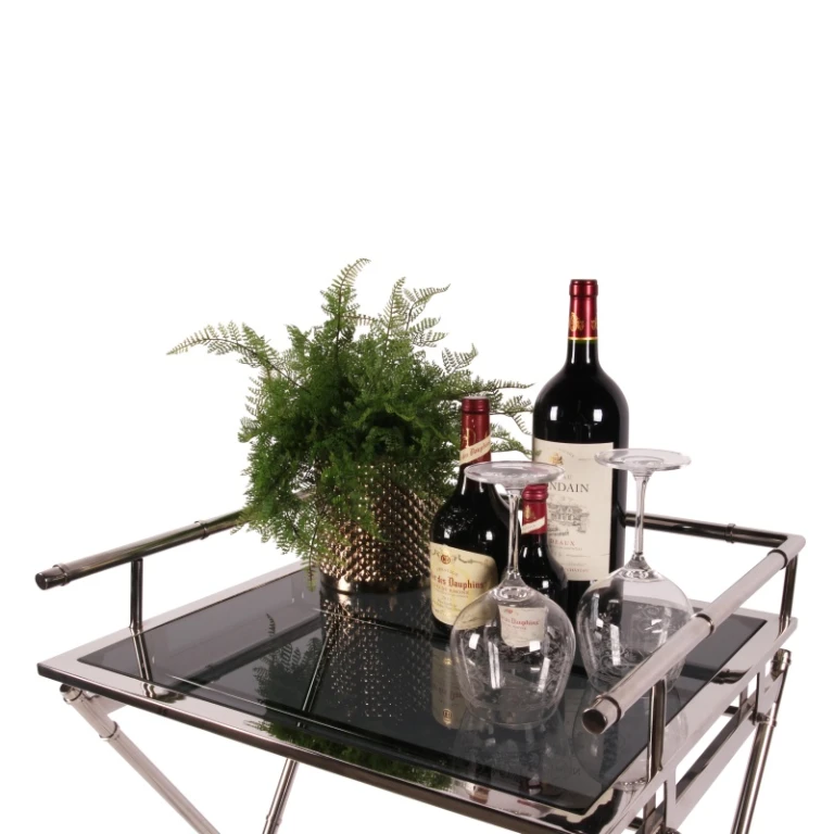 Serviertisch - silber - Glas & Stahl - 85 cm