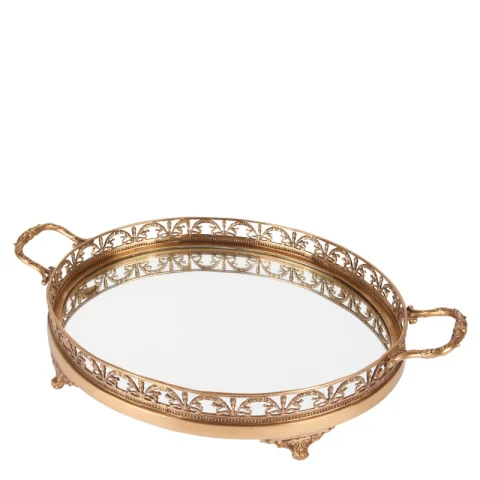 Dienblad met spiegel - messing - goud - 50 cm