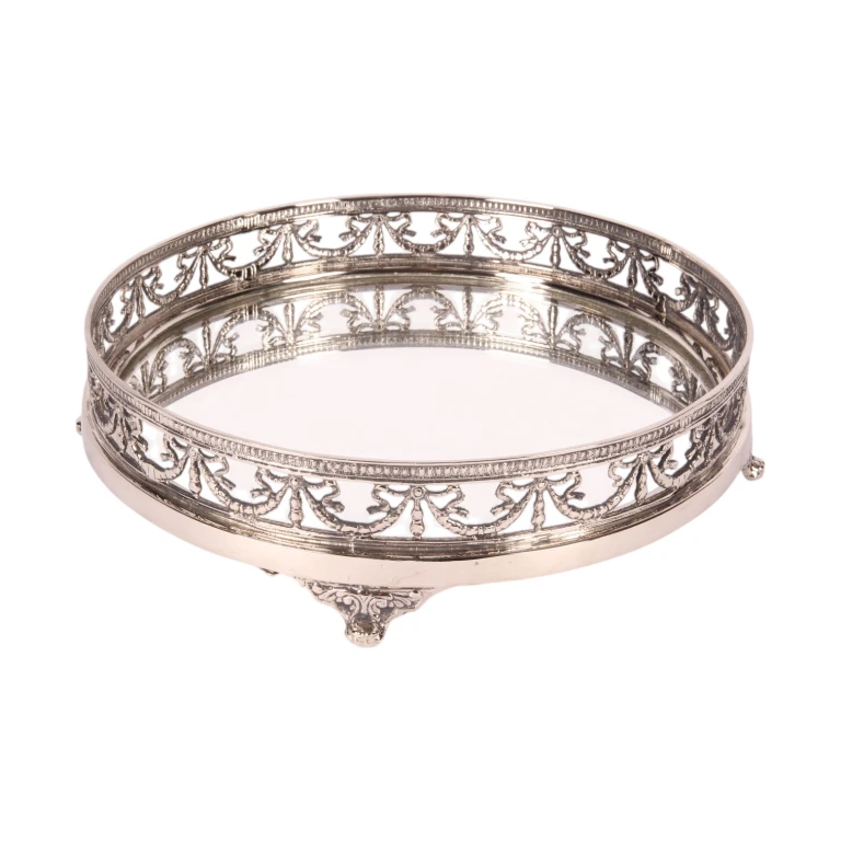 Tray with Mirror - Silver-Colored - 28 cm