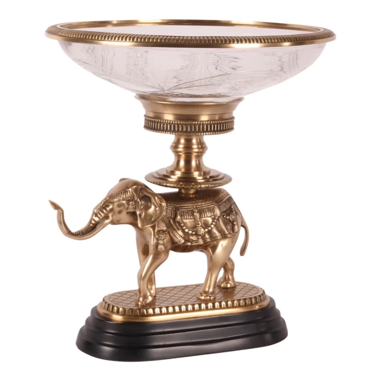 Decorative Elephant Bowl - Brass and Glass - 40 cm