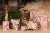Waxinelichthouder bloemenprint - roze - glas - 15 cm