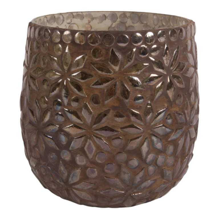 Teelichthalter Mosaikblume - braun - Glas - 12 cm