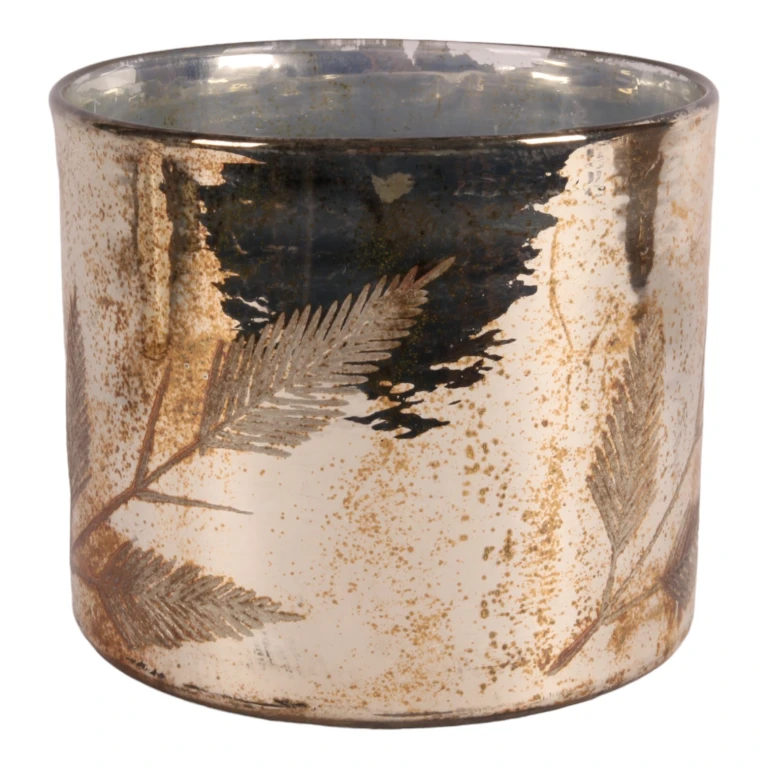 Teelichthalter Blätter – Silber – Glas – 18 cm – 1 Stück