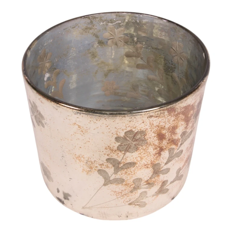 Teelichthalter Blumen - Gold - Glas - 18 cm