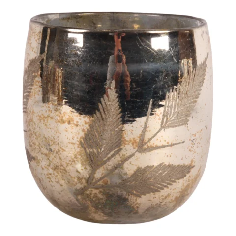 Waxinelichthouder Bladeren - 16 cm - goud - glas