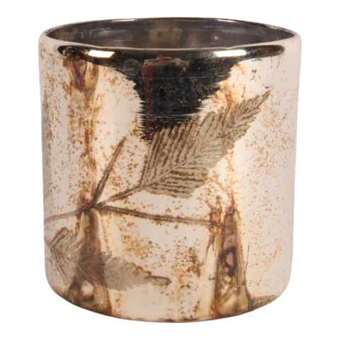 Waxinelichthouder Bladeren - 12 cm - zilver - glas