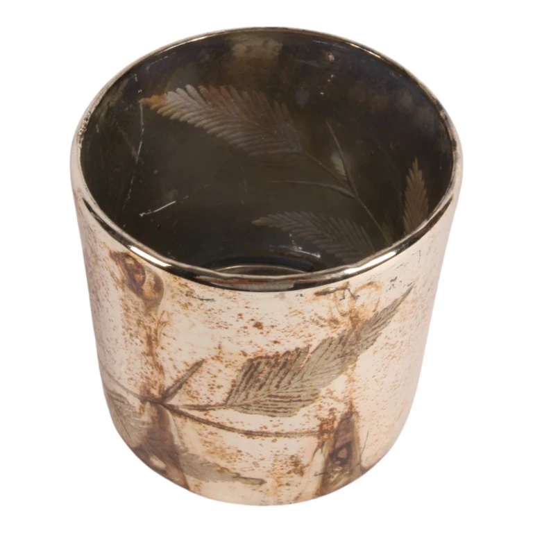 Teelichthalter Blätter - silber - Glas - 12 cm