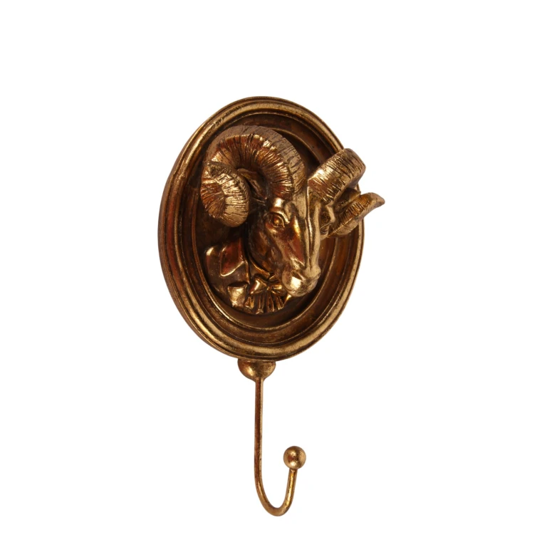 Wall hook ram - gold - 19 cm