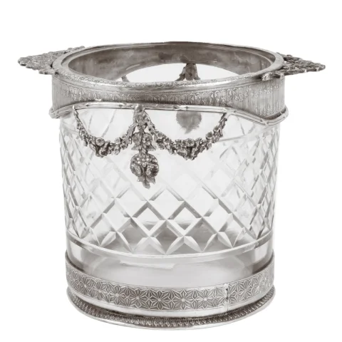 Flessenhouder - 15 cm - zilver - messing en glas