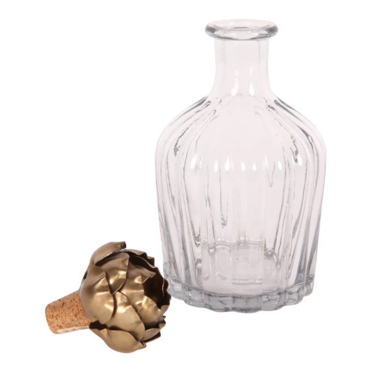Dekorative Flasche mit Rosenstopper - 20 cm - Gold - Holz