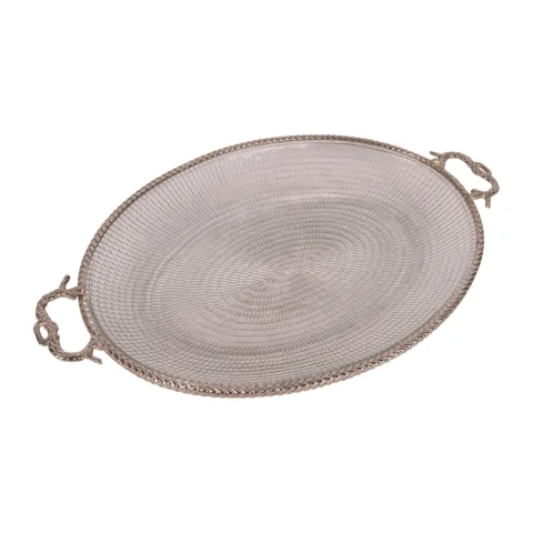 Dienblad messing en glas - goud - 39 cm