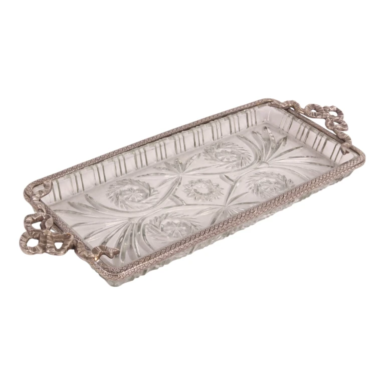 Tablett Messing und Glas – Silber – 33 x 16 cm