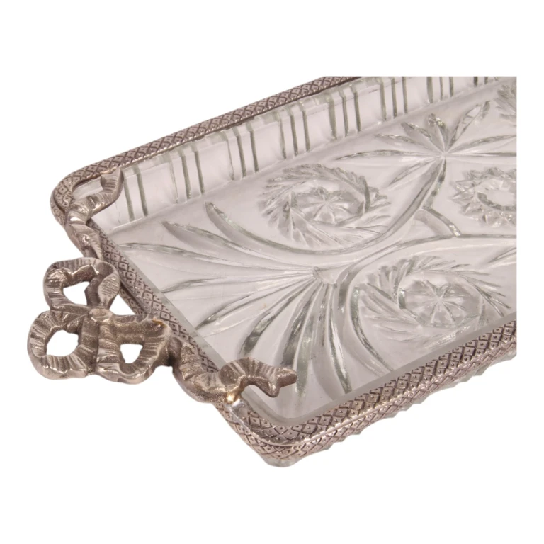 Tablett Messing und Glas – Silber – 33 x 16 cm